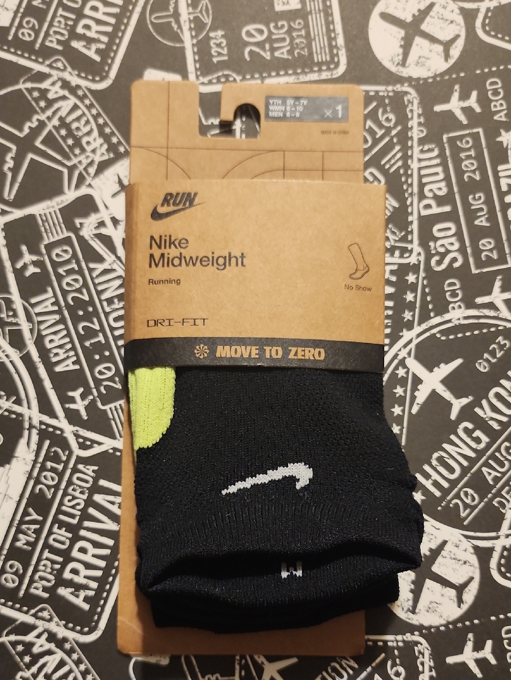 Nike Midweight No-Show Dri Fit Running Socks - Black with Neon Green Accent